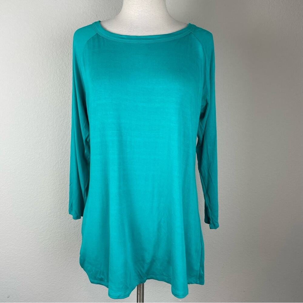 Soft Surroundings Green Stretch Knit Long Sleeve Drape Back Top Large - Picture 2 of 11